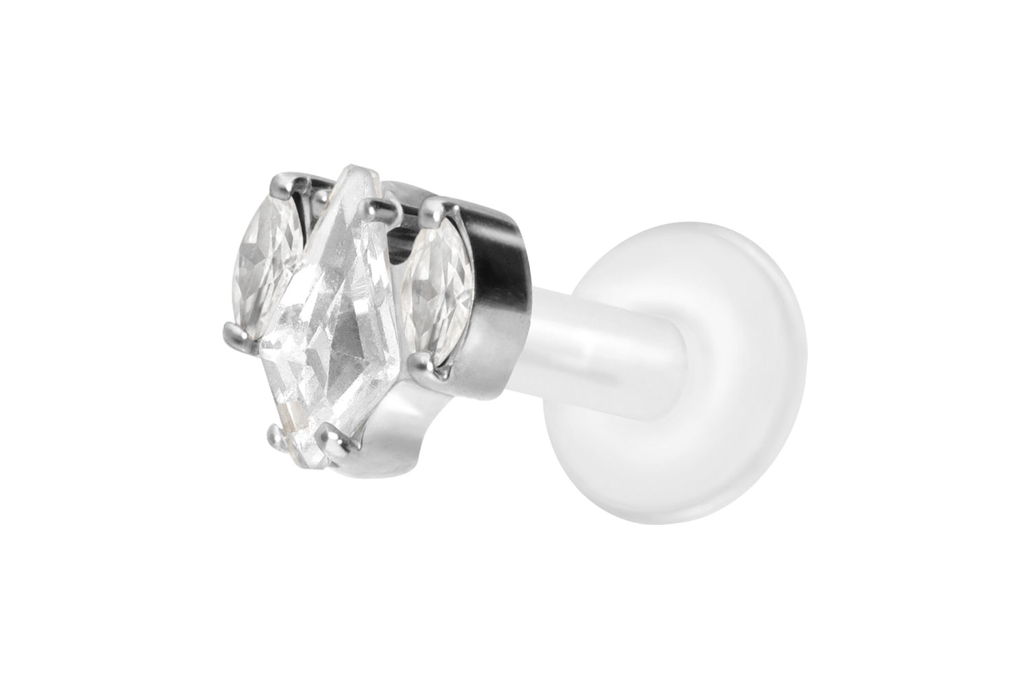 PTFE Labret Piercing mit Innengewinde + Titan-Aufsatz KRISTALLSCHILD + KRISTALLOVALE